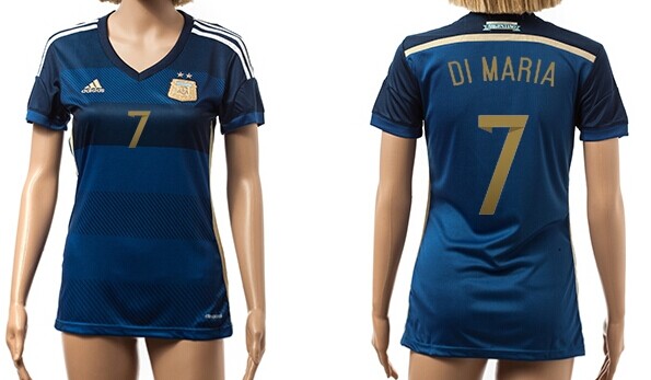2014 World Cup Argentina #7 Di Maria Away Soccer AAA+ T-Shirt_Womens