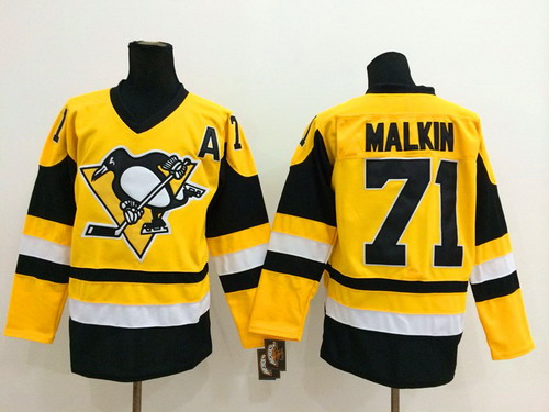 Pittsburgh Penguins #71 Evgeni Malkin Yellow Throwback CCM Jersey