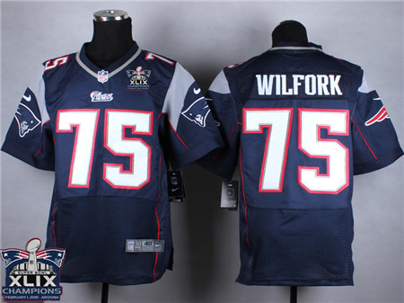 Nike New England Patriots #75 Vince Wilfork 2015 Super Bowl XLIX Championship Blue Elite Jersey