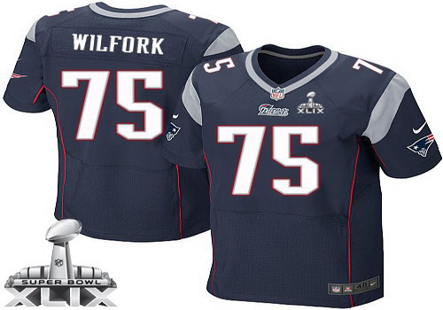 Nike New England Patriots #75 Vince Wilfork 2015 Super Bowl XLIX Blue Elite Jersey