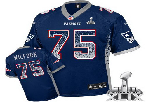 Nike New England Patriots #75 Vince Wilfork 2015 Super Bowl XLIX 2013 Drift Fashion Blue Elite Jersey