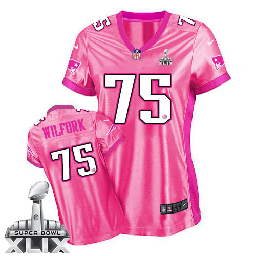 Nike New England Patriots #75 Vince Wilfork 2015 Super Bowl XLIX Pink Love Womens Jersey