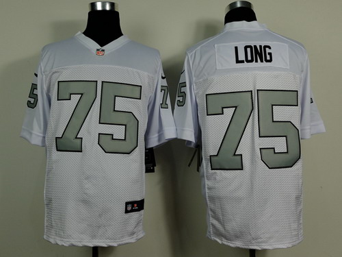 Nike Oakland Raiders #75 Howie Long White With Silvery Elite Jersey
