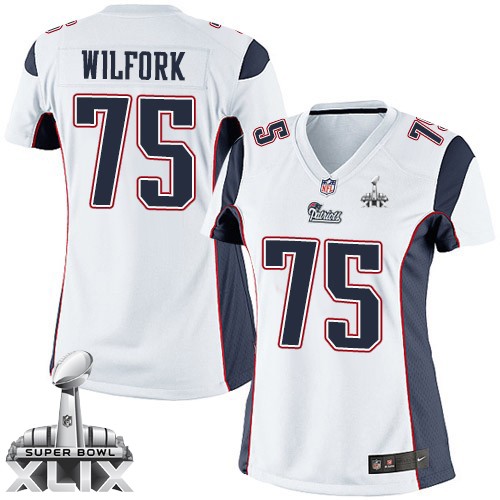 Nike New England Patriots #75 Vince Wilfork 2015 Super Bowl XLIX White Game Womens Jersey