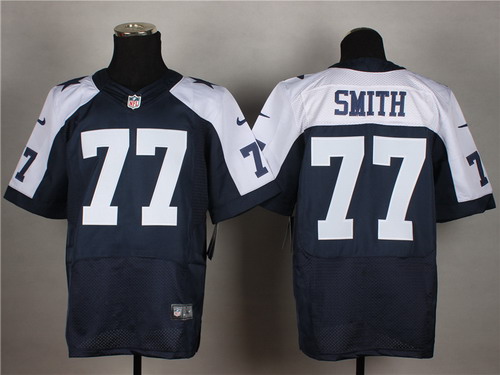 Nike Dallas Cowboys #77 Tyron Smith Blue Thanksgiving Elite Jersey