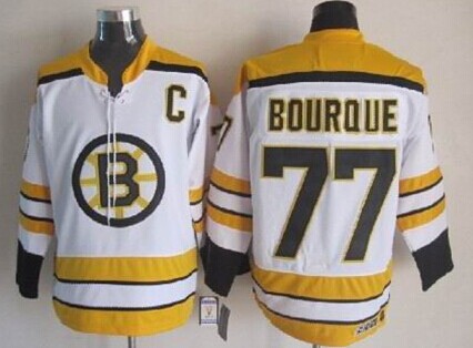 Boston Bruins #77 Ray Bourque White Throwback CCM Jersey