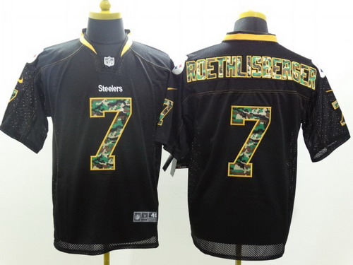Nike Pittsburgh Steelers #7 Ben Roethlisberger Black With Camo Elite Jersey