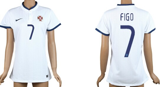 2014 World Cup Portugal #7 Figo Away White Soccer AAA+ T-Shirt_Womens