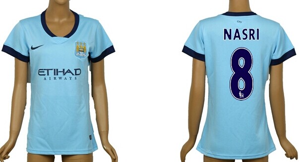 2014/15 Manchester City #8 Nasri Home Soccer AAA+ T-Shirt_Womens