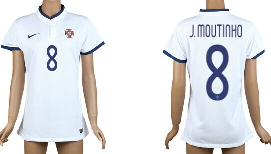2014 World Cup Portugal #8 J.Moutinho Away White Soccer AAA+ T-Shirt_Womens