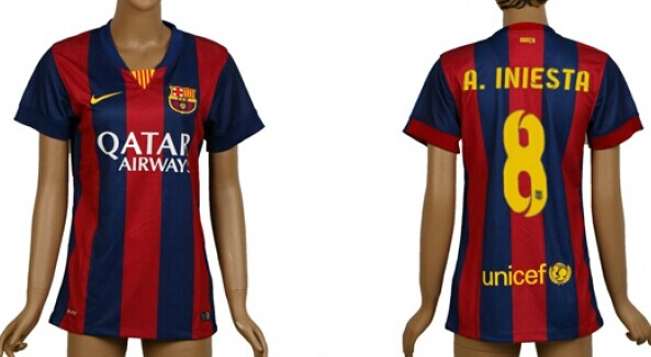 2014/15 FC Bacelona #8 A.Iniesta Home Soccer AAA+ T-Shirt_Womens