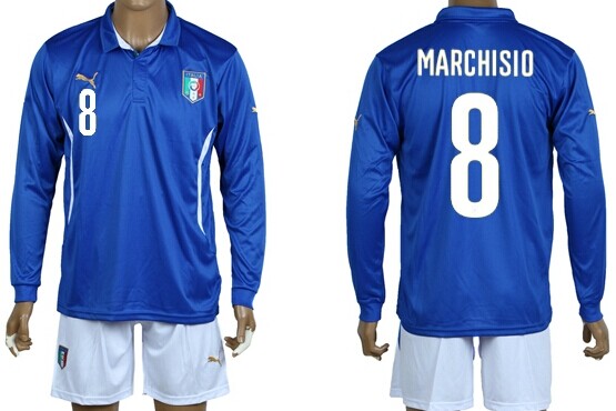 2014 World Cup Italy #8 Marchisio Home Soccer Long Sleeve Shirt Kit