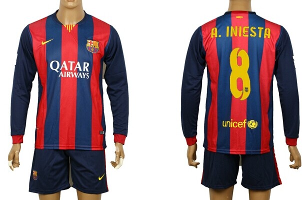 2014/15 FC Bacelona #8 A.Iniesta Home Soccer Long Sleeve Shirt Kit