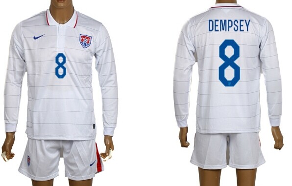 2014 World Cup USA #8 Dempsey Home Soccer Long Sleeve Shirt Kit