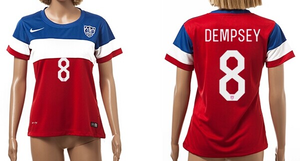 2014 World Cup USA #8 Dempsey Away Soccer AAA+ T-Shirt_Womens