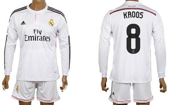 2014/15 Real Madrid #8 Croos Home Soccer Long Sleeve Shirt Kit