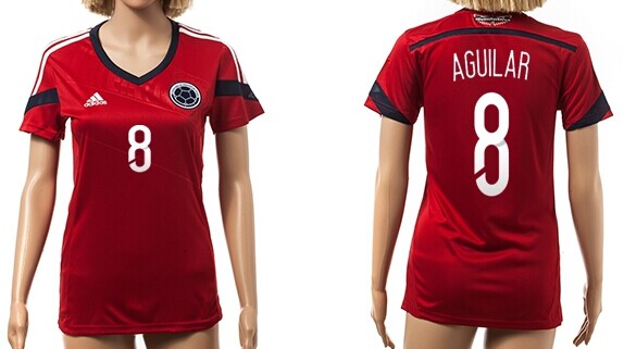2014 World Cup Columbia #8 Aguilar Away Soccer AAA+ T-Shirt_Womens