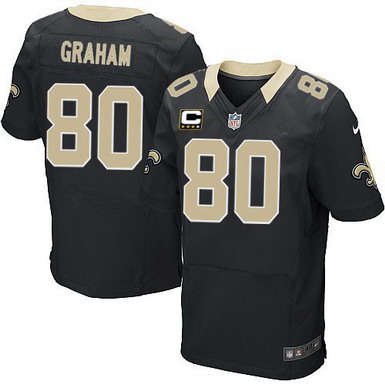 Nike New Orleans Saints #80 Jimmy Graham Black C Patch Elite Jersey