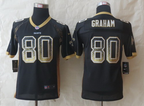Nike New Orleans Saints #80 Jimmy Graham 2013 Drift Fashion Black Kids Jersey