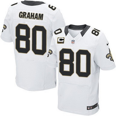 Nike New Orleans Saints #80 Jimmy Graham White C Patch Elite Jersey