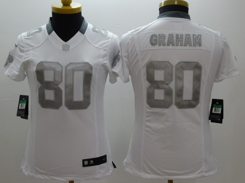 Nike New Orleans Saints #80 Jimmy Graham Platinum White Limited Womens Jersey