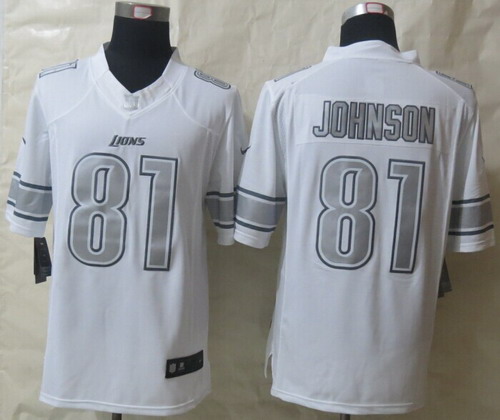 Nike Detroit Lions #81 Calvin Johnson Platinum White Limited Jersey