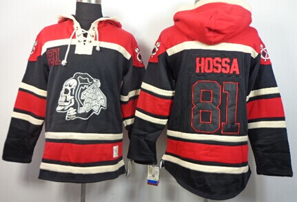 Old Time Hockey Chicago Blackhawks #81 Marian Hossa Black Ice Skulls Hoodie