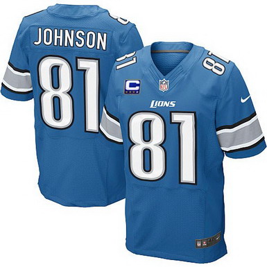 Nike Detroit Lions #81 Calvin Johnson Light Blue C Patch Elite Jersey