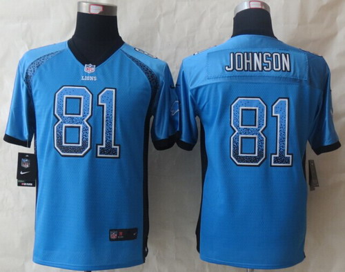 Nike Detroit Lions #81 Calvin Johnson 2013 Drift Fashion Blue Kids Jersey