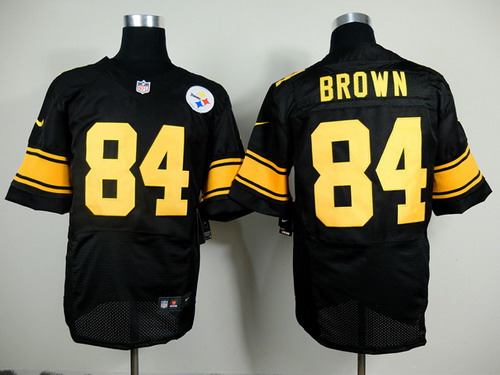 Nike Pittsburgh Steelers #84 Antonio Brown Black With Yellow Elite Jersey
