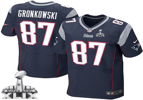 Nike New England Patriots #87 Rob Gronkowski 2015 Super Bowl XLIX Blue Elite Jersey
