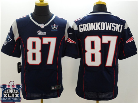 Nike New England Patriots #87 Rob Gronkowski 2015 Super Bowl XLIX Championship Blue Elite Jersey