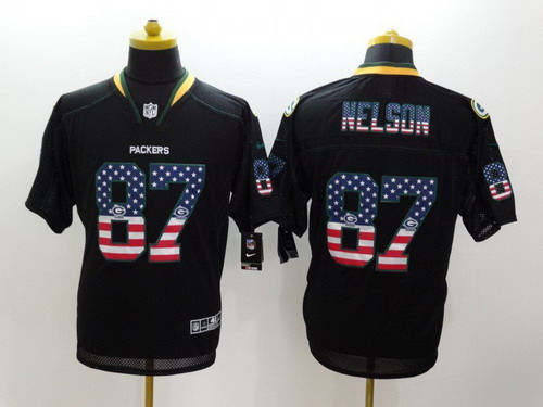Nike Green Bay Packers #87 Jordy Nelson 2014 USA Flag Fashion Black Elite Jersey
