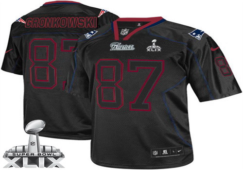 Nike New England Patriots #87 Rob Gronkowski 2015 Super Bowl XLIX Lights Out Black Elite Jersey