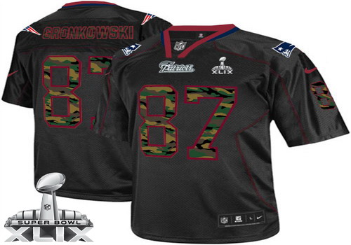 Nike New England Patriots #87 Rob Gronkowski 2015 Super Bowl XLIX Black With Camo Elite Jersey