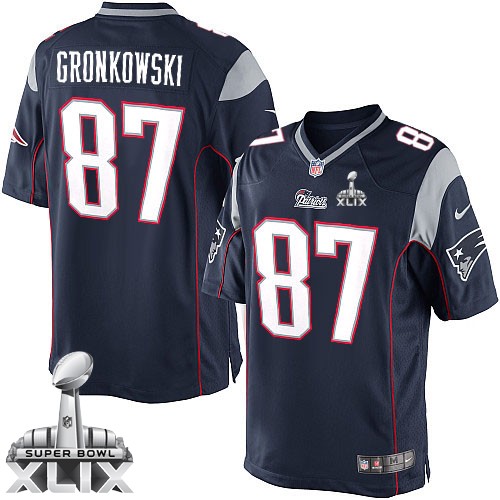 Nike New England Patriots #87 Rob Gronkowski 2015 Super Bowl XLIX Blue Game Jersey