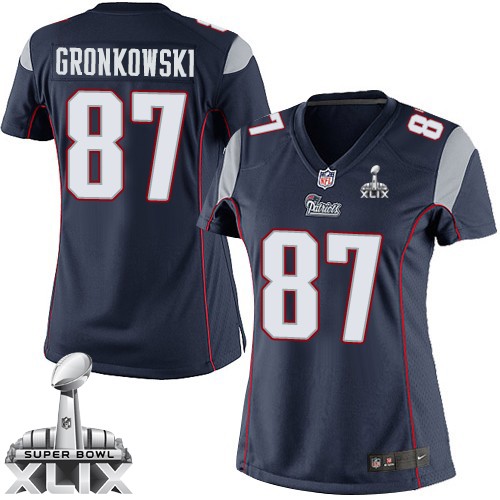Nike New England Patriots #87 Rob Gronkowski 2015 Super Bowl XLIX Blue Game Womens Jersey