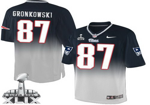 Nike New England Patriots #87 Rob Gronkowski 2015 Super Bowl XLIX Blue/Gray Fadeaway Elite Jersey