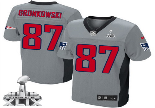 Nike New England Patriots #87 Rob Gronkowski 2015 Super Bowl XLIX Gray Shadow Elite Jersey