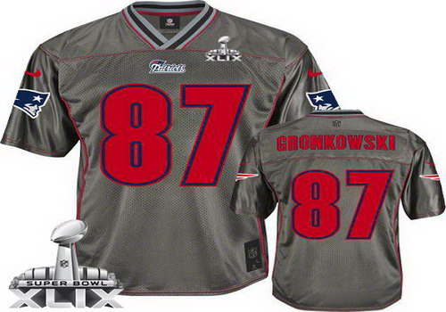 Nike New England Patriots #87 Rob Gronkowski 2015 Super Bowl XLIX 2013 Gray Vapor Elite Jersey