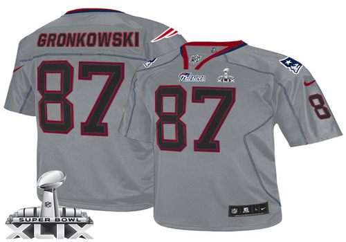 Nike New England Patriots #87 Rob Gronkowski 2015 Super Bowl XLIX Lights Out Gray Elite Jersey