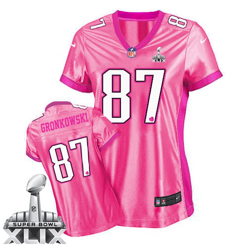 Nike New England Patriots #87 Rob Gronkowski 2015 Super Bowl XLIX Pink Love Womens Jersey