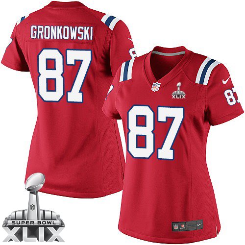 Nike New England Patriots #87 Rob Gronkowski 2015 Super Bowl XLIX Red Game Womens Jersey