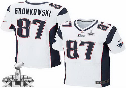 Nike New England Patriots #87 Rob Gronkowski 2015 Super Bowl XLIX White Elite Jersey