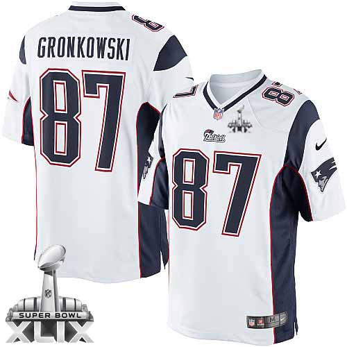 Nike New England Patriots #87 Rob Gronkowski 2015 Super Bowl XLIX White Game Kids Jersey