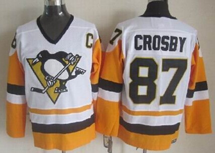 Pittsburgh Penguins #87 Sidney Crosby 1972 White With Yellow Throwback CCM Jersey