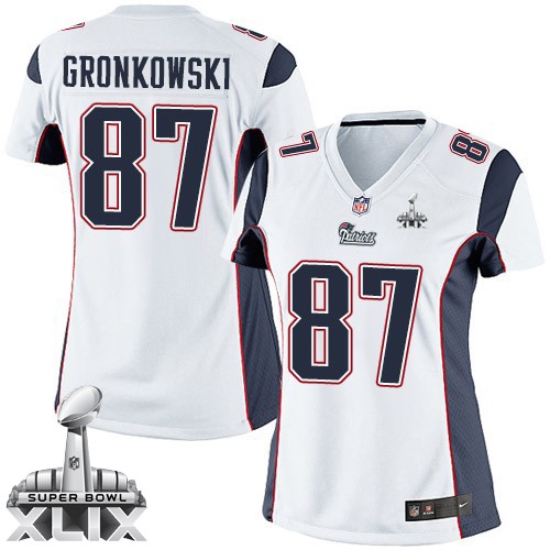 Nike New England Patriots #87 Rob Gronkowski 2015 Super Bowl XLIX White Game Womens Jersey