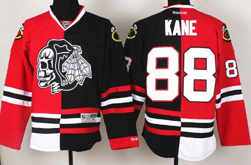 Chicago Blackhawks #88 Patrick Kane Red/Black Two Tone With Black Skulls Jersey