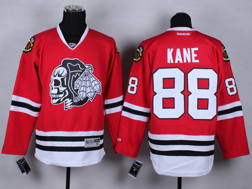 Chicago Blackhawks #88 Patrick Kane Red With Black Skulls Jersey