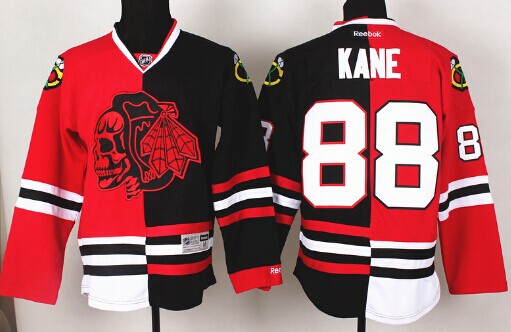 Chicago Blackhawks #88 Patrick Kane Red/Black Two Tone With Red Skulls Jersey